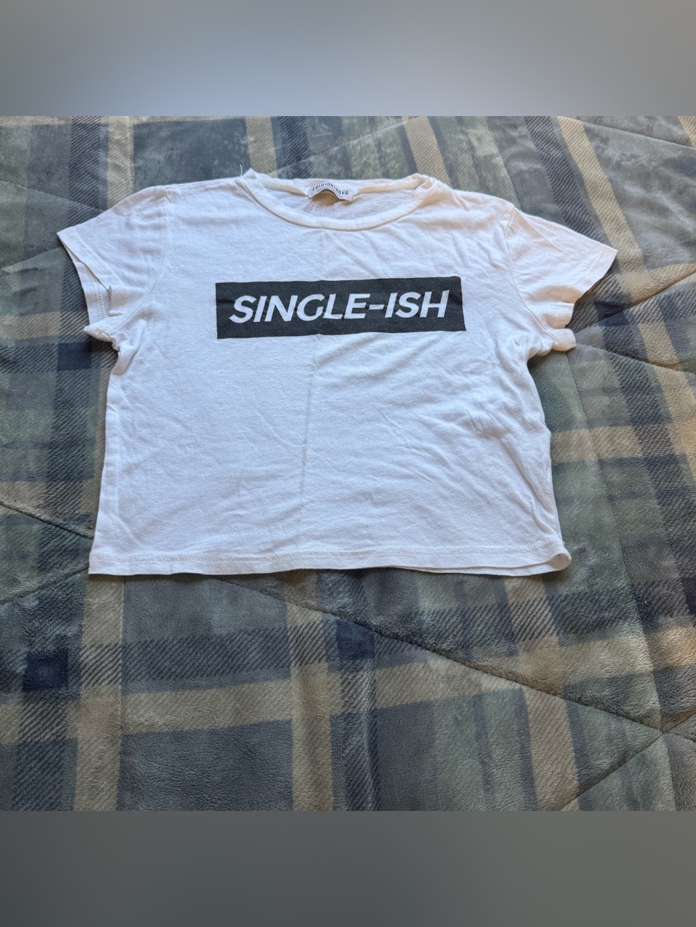 Fashion Nova White "SINGLE-ISH" Graphic Crop Tee